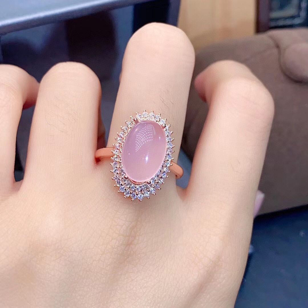 网红直播热卖新品仿真冰种芙蓉石粉玉满钻气质时尚开口戒指女饰品