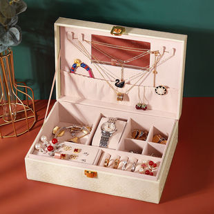 韩国创意首饰盒多隔层便携旅行珠宝饰品盒耳环项链家用华丽展示盒