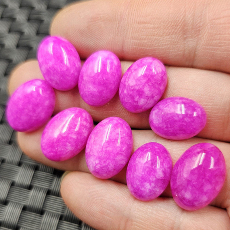 优化舒俱来椭圆玉石戒面粉色石英岩玉桃花玉手链项链镶嵚蛋面配件