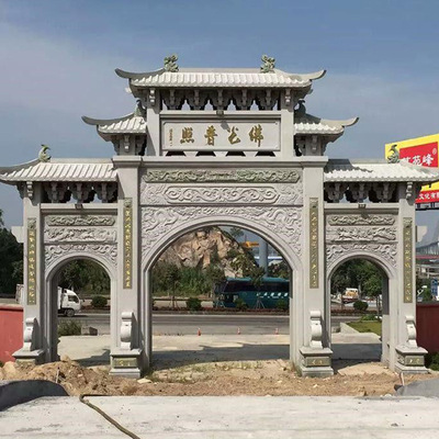 花岗岩石牌楼牌坊寺院青石山门村口大门楼大型古建筑景观陵园雕塑