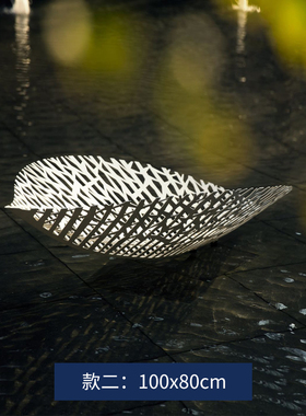 不锈钢金属叶子摆件镜面水景镂空树叶雕塑酒店售楼处地产装饰美陈