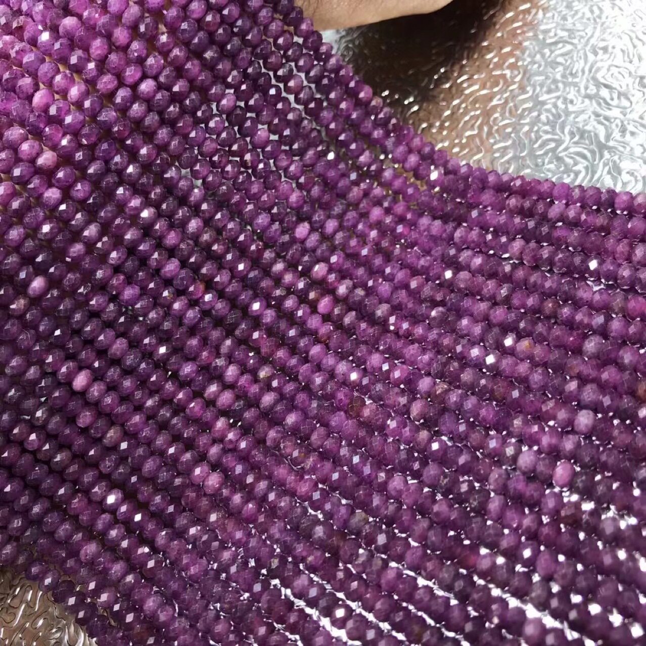 天然紫蓝宝石钻石面切盘扁珠半成品散珠 diy手工饰品配件手链