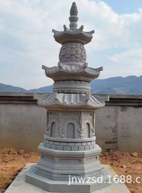 景区石塔图片大全寺庙石刻佛塔制作园林景观石造六边塔价格