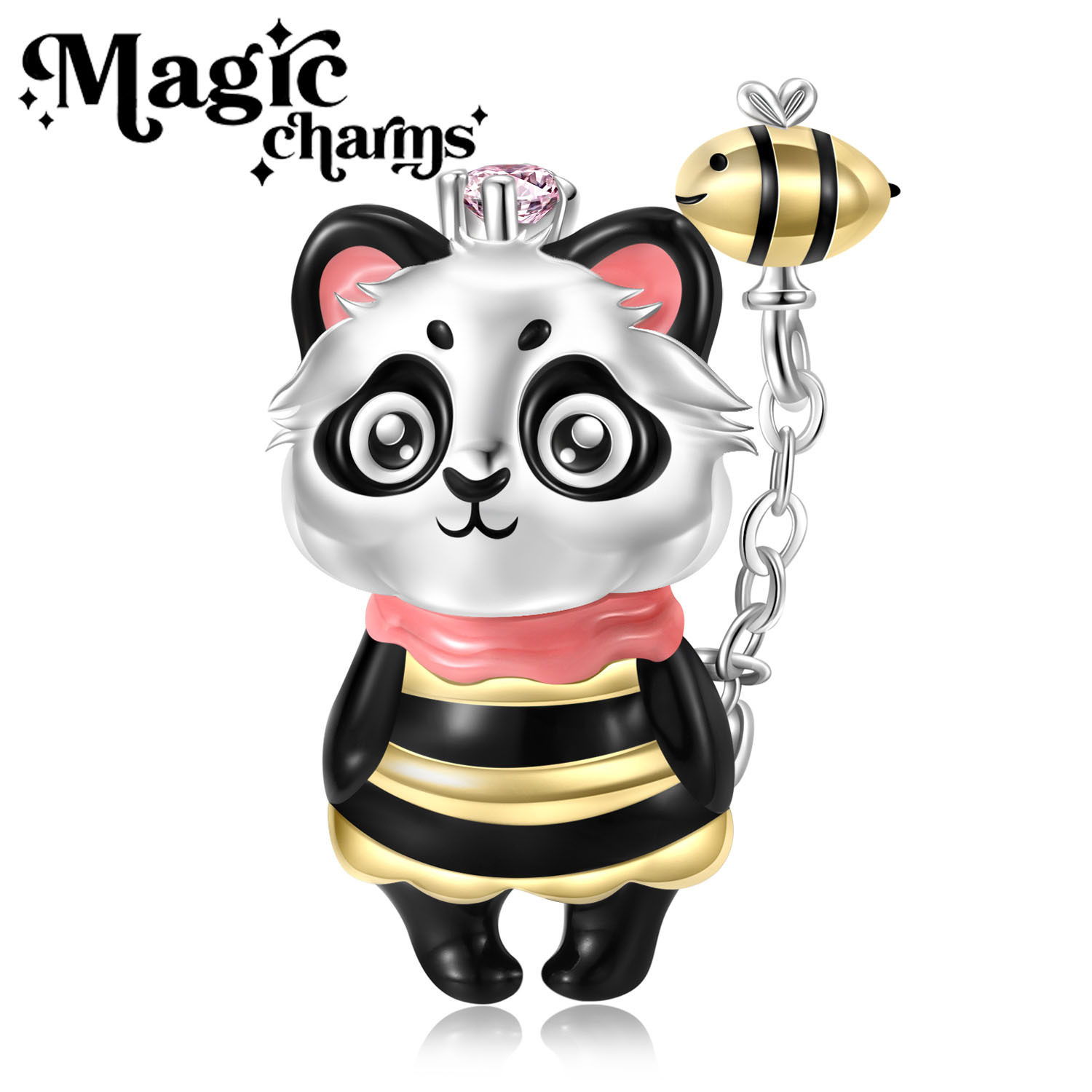 创意蜜蜂套装熊猫串珠s925纯银滴胶彩色滴胶手链diy配件一件代发