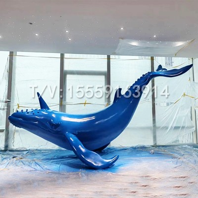 不锈钢创意玻璃钢鲸鱼浪花雕塑定制水景酒店门厅海洋动物摆件装饰
