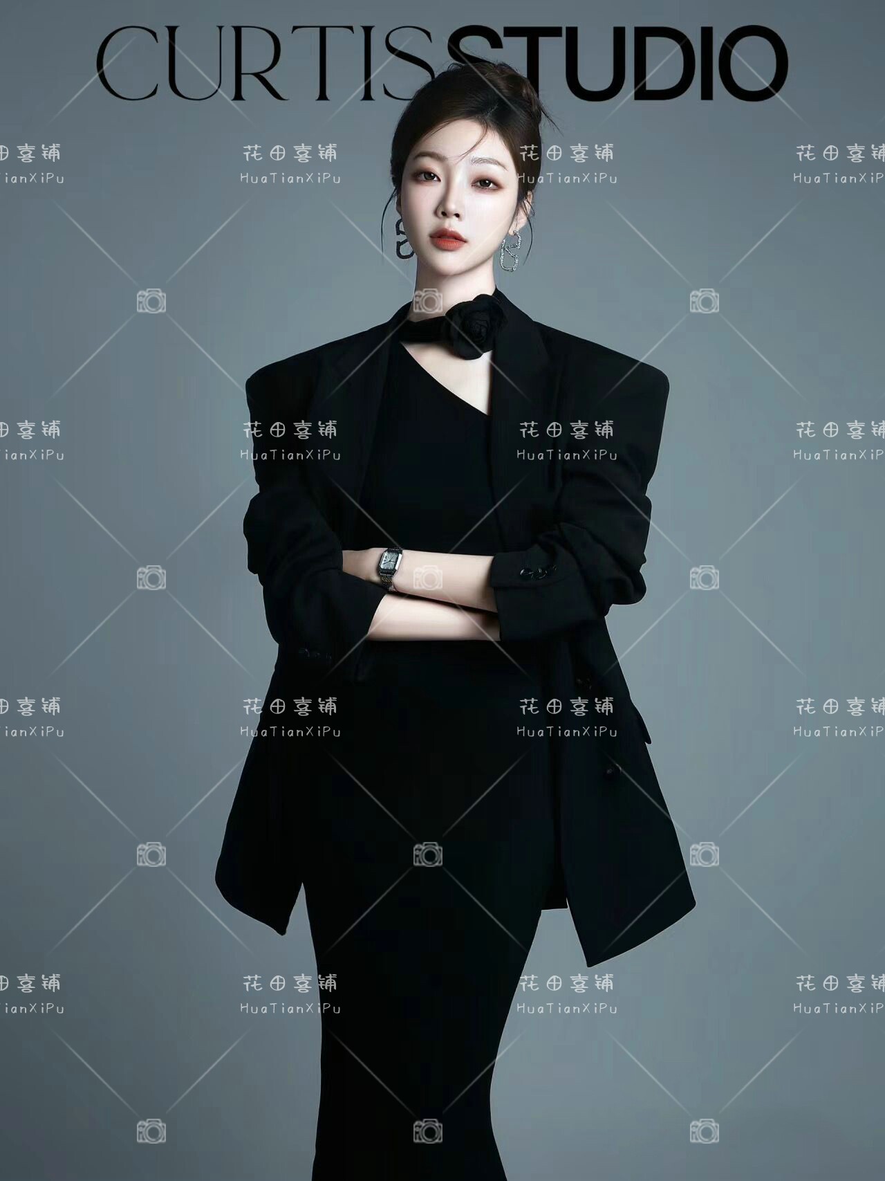 影楼新款气质高级感黑色西装礼服职业形象照肖像主题艺术拍照服装