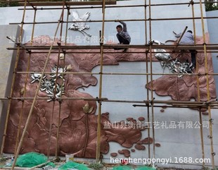 饰画挂画 锻铜浮雕紫铜壁画山水风景铜板画手工錾刻景观墙背景墙装