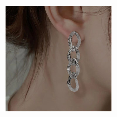 欧美风简约时尚大气 金银两色耳环chain earrings耳饰女  F21360