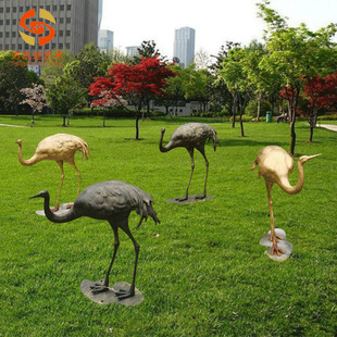 直供广场公园水景雕塑摆件铸造不锈钢动物丹顶鹤造型组合