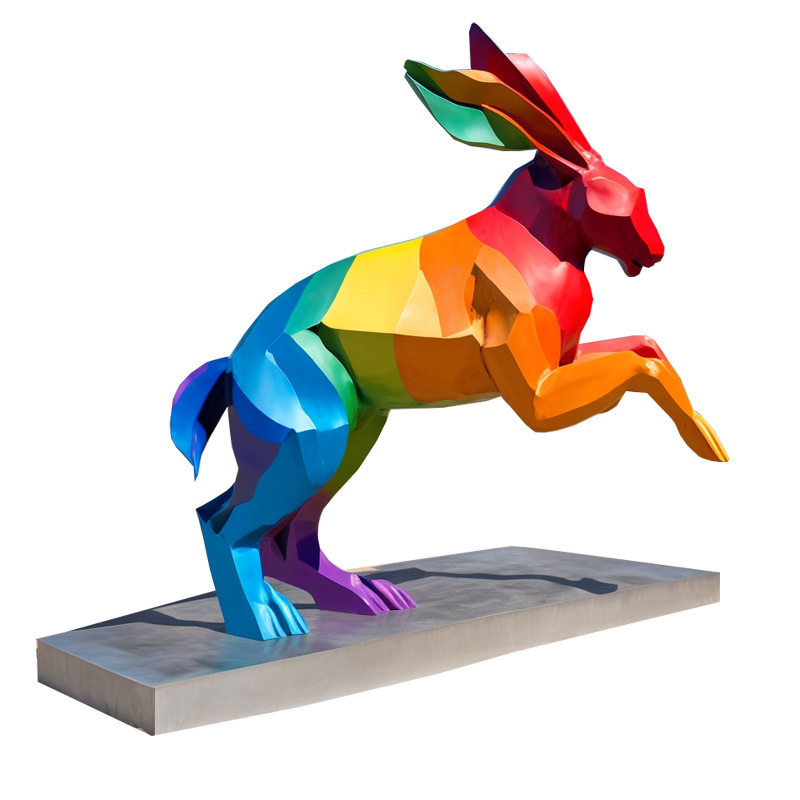 玻璃钢雕塑几何动物卡通切面兔子户外公园广场园林大型景观装饰