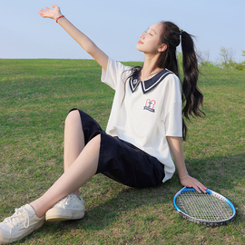 夏季套装少女初中生学院风高中学生日系JK短裤休闲体恤两件套夏装