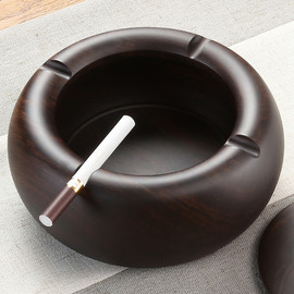 黑檀实木中式带盖烟灰缸欧式木质，创意个性潮流，大号家用客厅防飞灰