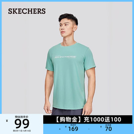 skechers斯凯奇2024夏季男女同，款圆领针织纯色，上衣短袖t恤衫