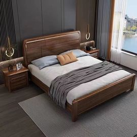 金丝胡桃木实木床1.8米中式双人床现代简约1.5米主卧高箱储物婚床