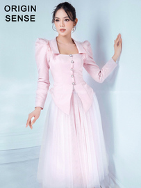 秋冬鸵鸟毛装饰(毛，装饰)仙气淑女公主粉色复古蓬蓬，半身裙优雅两件套装