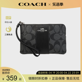 COACH/蔻驰奥莱款迷你小号女士pvc配皮手拿手腕包短款钱包零钱包