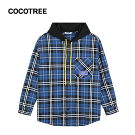 COCOTREE棵棵树青少年装春秋学生男童女童格纹连帽衬衫便服外套