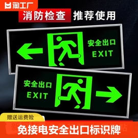 安全出口指示牌消防标识标牌电疏散应急紧急逃生标志墙贴通道自发光提示纸夜光地贴荧光警示标示贴牌地滑小心