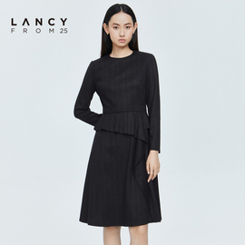 LANCY/悦朗姿2022冬季收腰连衣裙子女修身显瘦女士通勤裙子