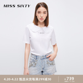 Miss Sixty白色T恤女娃娃领甜美风减龄上衣小众设计显瘦短袖