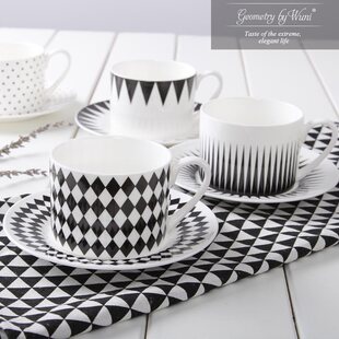 Family cup set Nordic tea saucer black China bone and