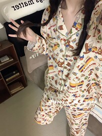 ins春秋睡衣女卡通kitty猫，长袖长裤网红少女，休闲可外穿家居服套装