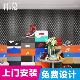 3d耐克服装店背景墙纸潮牌集装箱，鞋店壁纸运动球鞋，前台直播间壁画