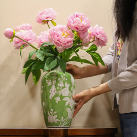 新中式青花瓷花瓶陶瓷仿古彩绘插花客厅，复古玄关餐桌花器摆件