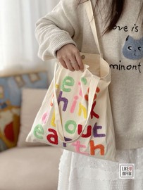 原创设计韩系彩色字母，刺绣慵懒文艺帆布袋，甜美通勤百搭学生单肩包