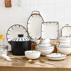 日式陶瓷碗创意组合网红碗碟高档餐具，套装碗盘家用防烫隔热礼盒装