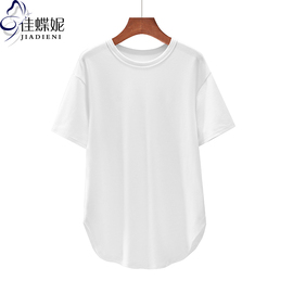 夏季韩版圆领纯白宽松中长款白色燕尾摆短袖体恤上衣女打底衫