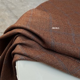 美拉德意大利进口加厚巧克力棕色格纹精纺羊毛西装裤子设计师布料