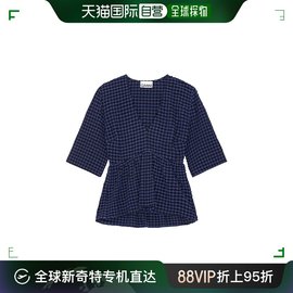 香港直邮Ganni V 领荷叶边罩衫 F8596