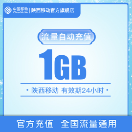 陕西移动用户流量直充1GB日包 24小时有效 不可提速通用