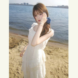 法式甜美蕾丝花边拼接白色吊牌连衣裙女夏季设计感不规则气质长裙