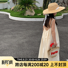 2023夏季儿童度假风露背吊带连衣裙中大童女童时尚设计感洋气长裙