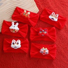 新年红色婴儿发带女宝宝护卤门头饰兔子造型发饰新生儿婴幼儿头箍