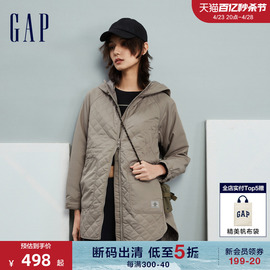 断码Gap女装冬季宽松廓形连帽棉服机能风长款外套840860