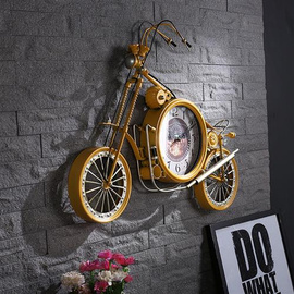 定制金属创意机械挂钟客厅，复古铁艺自行车数字，钟表美式壁挂