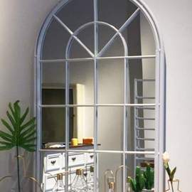 欧式铁艺弧形挂镜小户型客厅墙壁服装店假窗镜框装饰 背景挂饰镜