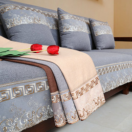 现代简约沙发垫新中式四季通用布艺防滑123组合实木套罩扶手巾
