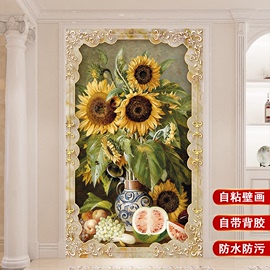 墙纸自粘欧式花瓶立体油画，3d玄关过道背景墙，画壁纸客厅走廊墙贴纸