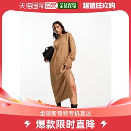 香港直邮潮奢 ASOS 女士设计宽松款针织圆领缝线驼色中长连衣裙