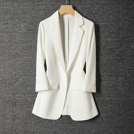 2023夏装修身显瘦气质西装外套女高级感七分袖白色西服女装