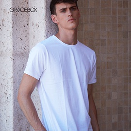 GraceBox男款T恤全棉圆领标准版袖标短袖彩色半袖运动上衣内搭