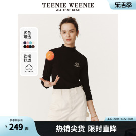 TeenieWeenie小熊春装黑色内搭半高领长袖打底衫多巴胺T恤女上衣