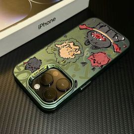 涂鸦猫狗适用苹果15promax全包边手机壳iPhone14  硅胶防摔13电镀金属按键12磨砂简约软壳11彩银保护套xr