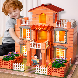 盖房子砌墙玩具小孩泥瓦匠，迷你砖头块diy真砖建筑师，3儿童搭建房子