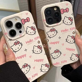 满屏凯蒂猫HelloKitty适用苹果15promax手机壳iPhone14plus卡通13pro小麦12硅胶防摔11promax秸秆7/8闺蜜xs