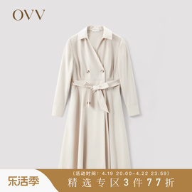 OVV春夏女装桑蚕丝羊毛混纺双排扣通勤系带款风衣外套